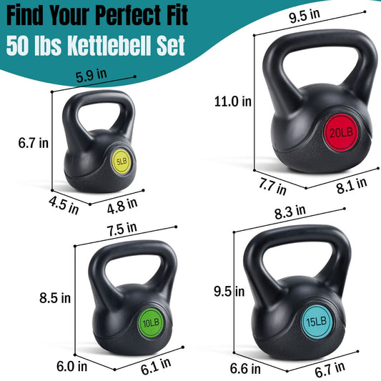 Hard Kettlebell Set, Multiple Weights, Wide Handle & Bottom